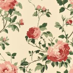 Elegant Vintage Floral Wallpaper with Blossoming Roses