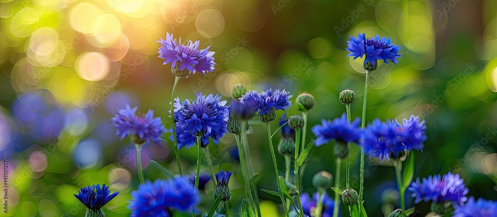 Poster blue cornflowers blooming beautifully in an ornamental garden creating a colorful and vibrant scene 