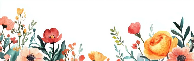 Floral border with bright flowers creating a vibrant decorative edge