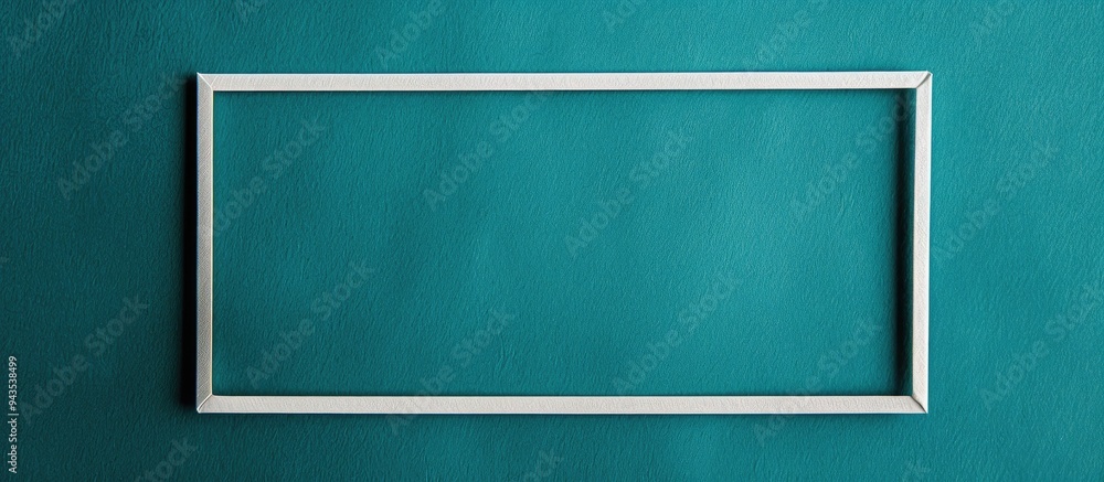 Aufkleber vintage emerald cardboard with white border on teal paper featuring empty frame for a copy space ima