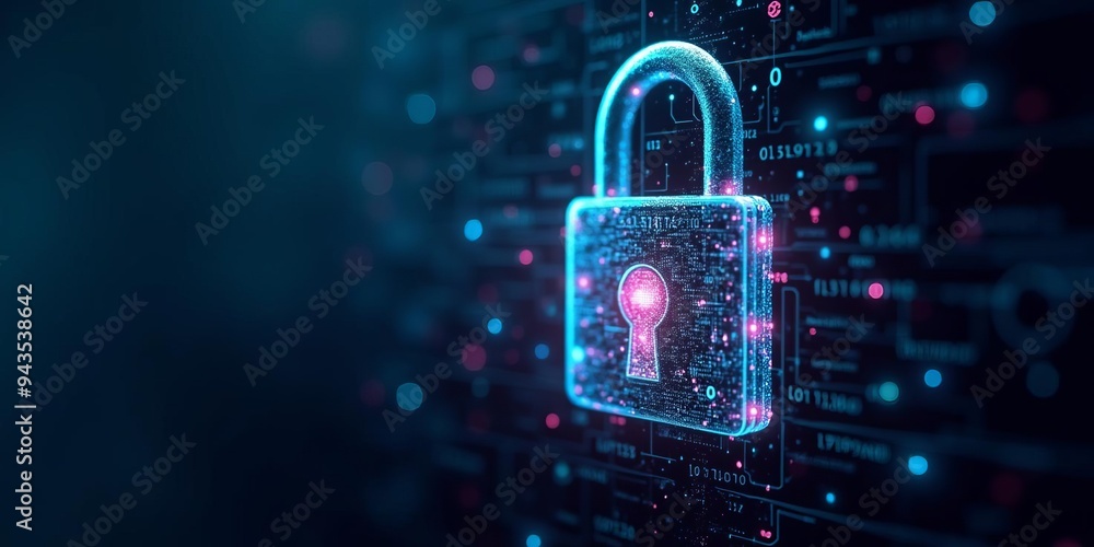 Wall mural Cybersecurity Digital Padlock: Futuristic Data Protection Concept with Glowing Lock in Virtual Network Space