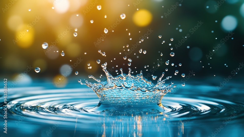 Poster a close up view of a water splash, highlighting the intricate details and patterns of the droplets.