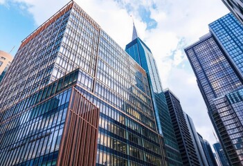 Obraz premium Office building glass and city skyline, ai