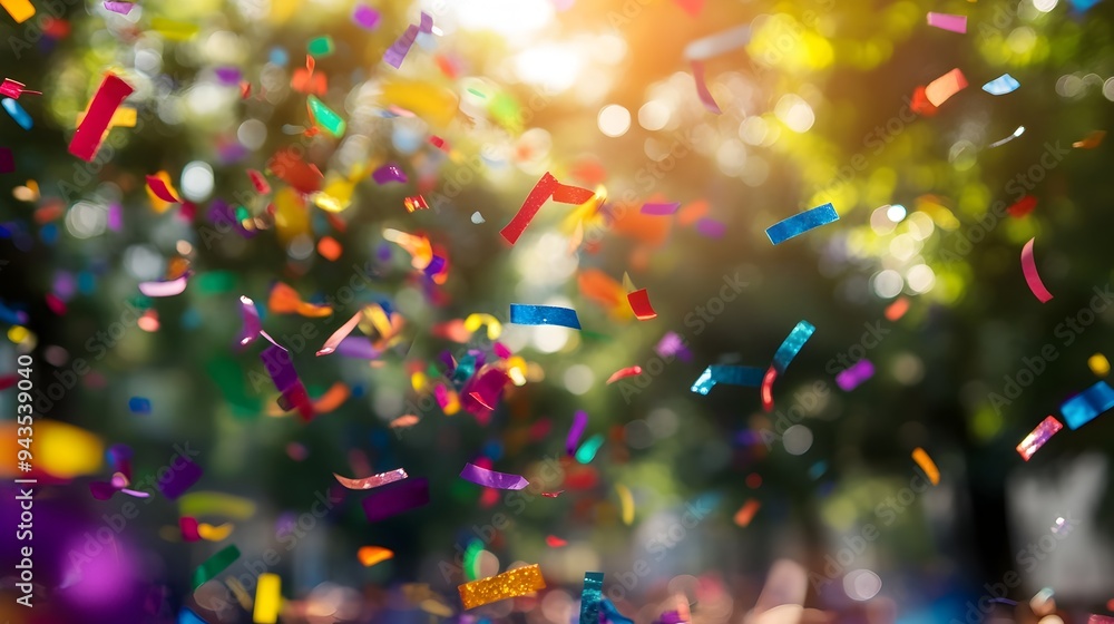 Poster vibrant rainbow colored confetti explosion during a lively celebratory pride event with ample negati