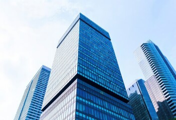 Obraz premium Office building glass and city skyline, ai