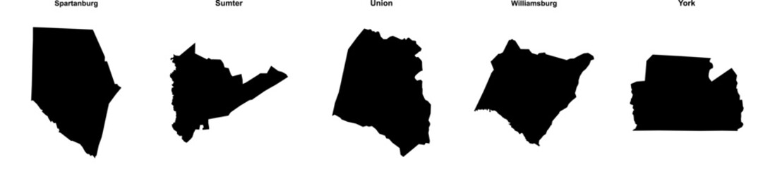 Spartanburg, Sumter, Union, Williamsburg, York outline maps