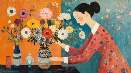 Woman arranging flowers in a vase
