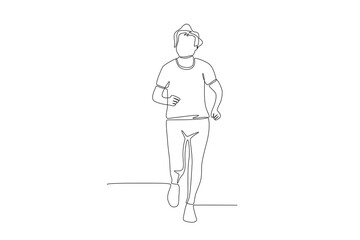 The old woman who is running. Active older women concept one-line drawing