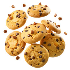 Flying chocolate chips clip art cookies on a transparent background