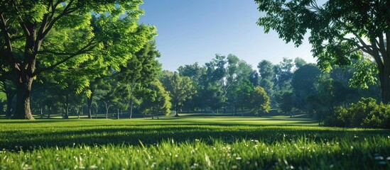 Lush park under clear blue skies offers a serene copy space image