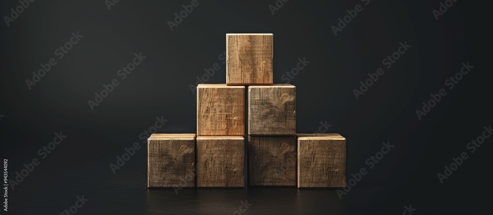 Poster Operational efficiency symbol illustrated on wooden blocks against black backdrop with copy space image available