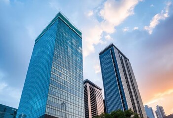 Obraz premium Office building glass and city skyline, ai