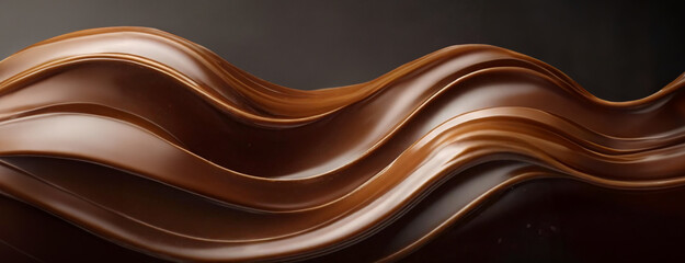 Smooth flowing waves of rich chocolate captured in a close-up shot, highlighting the texture and richness of the material. World Chocolate Day.