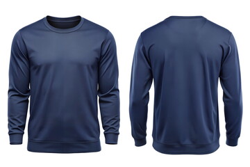 Set of dark blue front and back view tee sweatshirt mockup template isolated on white background with copy space. Sweater, long sleeve, hoodie mock up. 