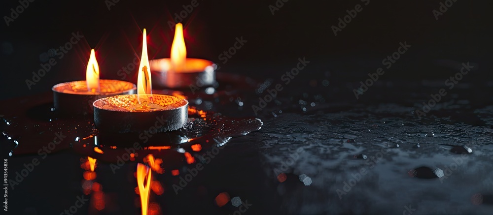 Poster black backdrop with burning candles providing copy space image