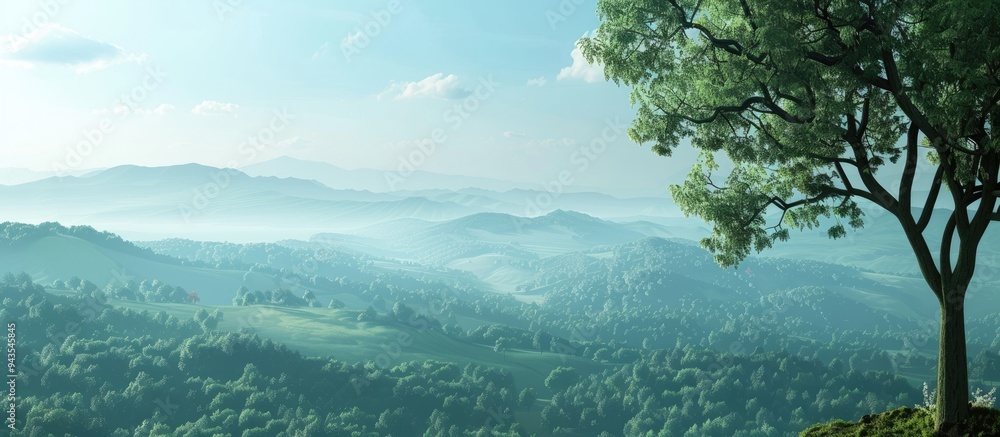Poster forest overlooking scenic countryside with ample copy space image