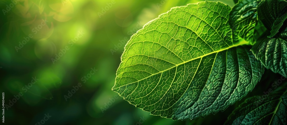 Poster green leaf in a garden with space for text ideal for nature wallpaper backgrounds. creative banner. 