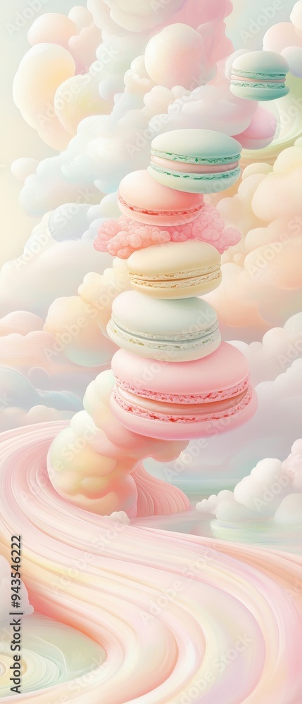 Poster a colorful image of a rainbow with a bunch of macarons on top of each other