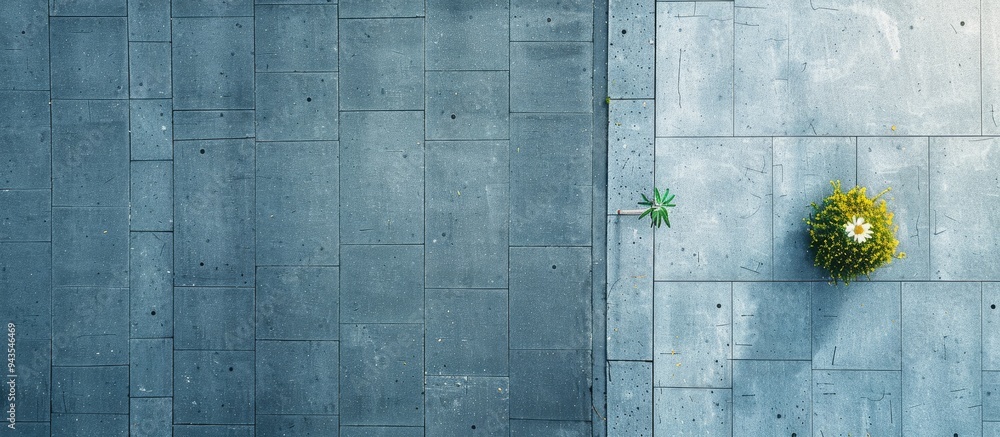 Poster Bird s eye view of a flower on an empty street with a spacious area for adding text or images. Creative banner. Copyspace image
