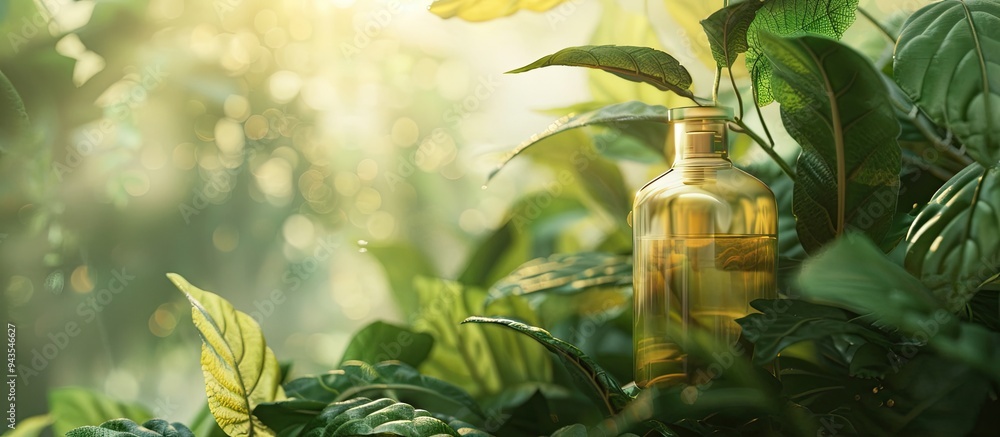 Poster Essence of patchouli and leaf in a copy space image
