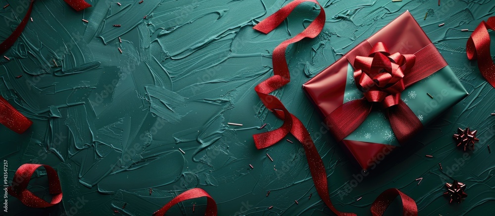 Poster creative composition featuring a gift wrapping concept and ample copy space image integrated seamles