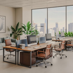 Fototapeta premium Professional modern business office room without people Interior architecture design