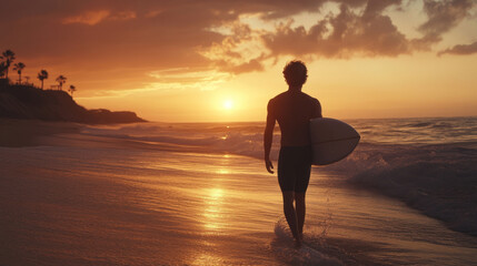 Fototapeta premium Young man surfing at the beach