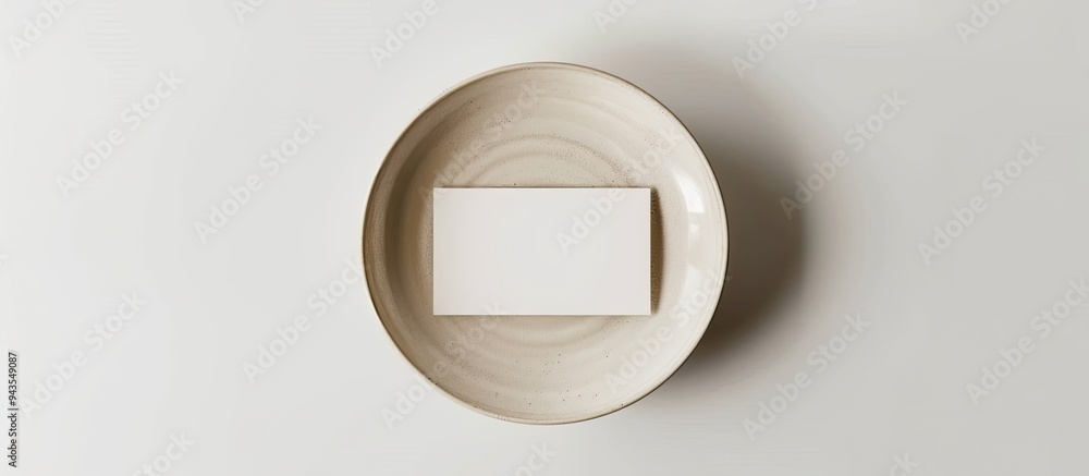 Poster a blank white paper card with copy space on a cream plate on a white background