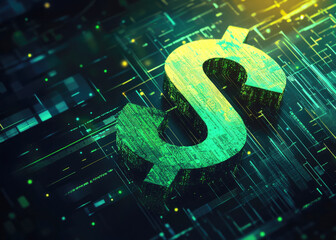 A digital representation of a dollar sign crafted from binary code, symbolizing modern finance intertwined with technology.