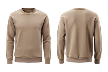 Set of beige front and back view tee sweatshirt mockup template isolated on white background with copy space. Sweater, long sleeve, hoodie mock up. 