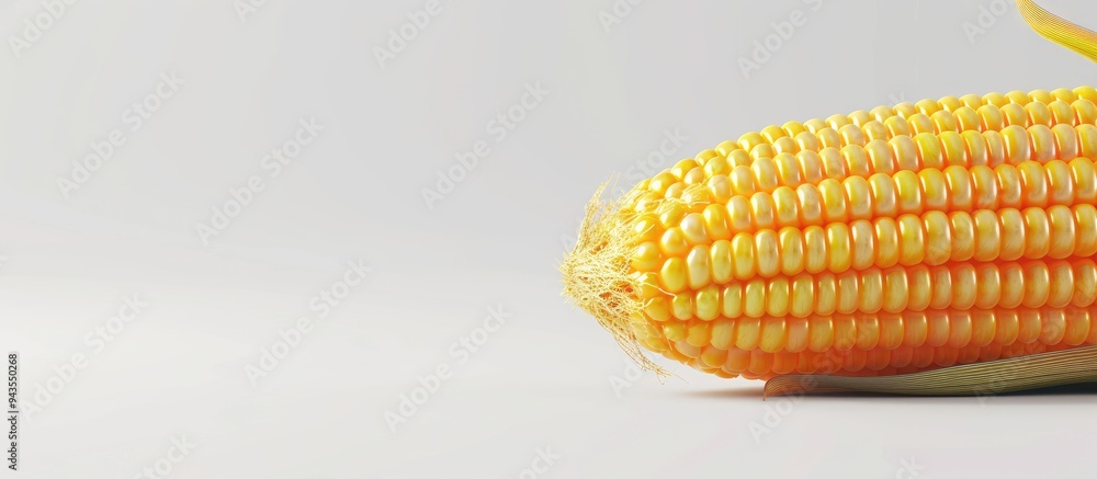 Poster fresh corn on a plain white backdrop with copy space image