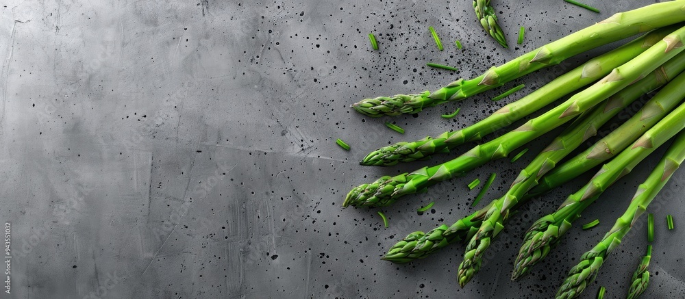 Poster top view of fresh asparagus on a concrete surface with copy space image
