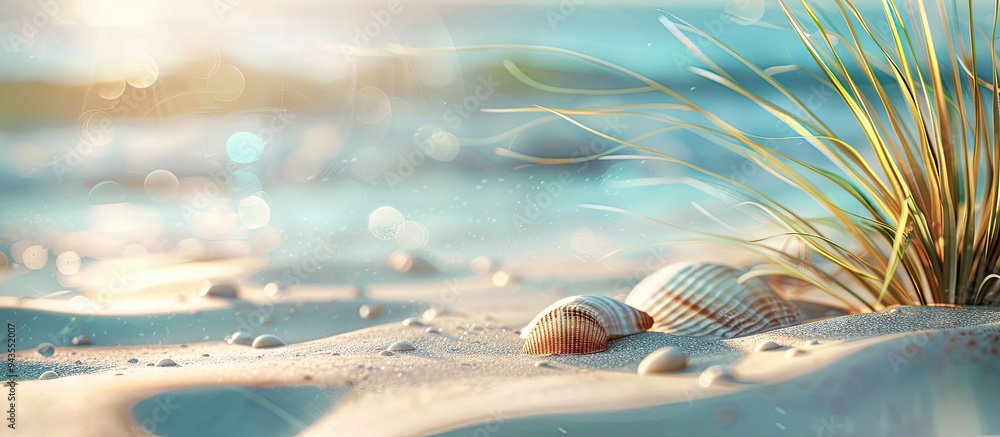 Aufkleber a beach sand backdrop providing free space for product or ad text design in this image. creative ban