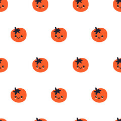 Seamless pattern. Tomatoes. Kawaii style. Hand drawn illustration design on white background.