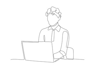 Old woman running a business. Active older women concept one-line drawing