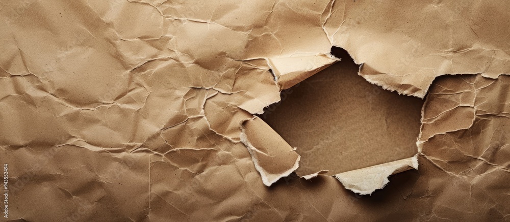 Aufkleber craft paper displaying a torn square hole offering space for text or images. creative banner. copysp
