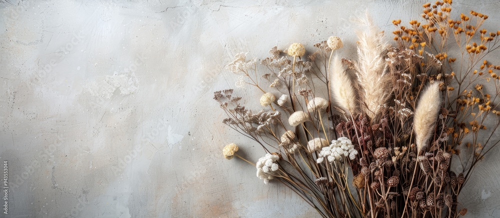 Poster Dried plants arranged in a bouquet with room for a copy space image