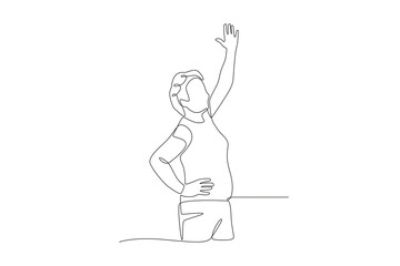 Old woman doing gymnastics. Active older women concept one-line drawing