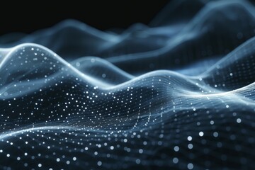 Obraz premium A futuristic digital wave of light particles flowing seamlessly, representing data, technology, and connectivity.