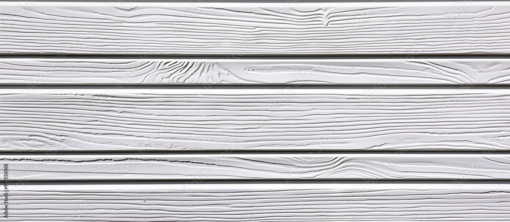 Poster detailed close up shot of white vinyl siding exhibiting a realistic wood grain texture background wi