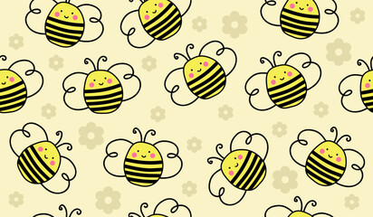 Cute bees pattern background vector design