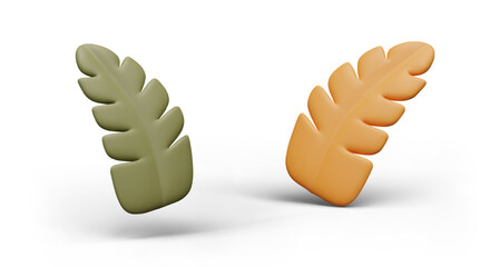 Set of 3D leaves of different colors. Plant elements in plasticine style