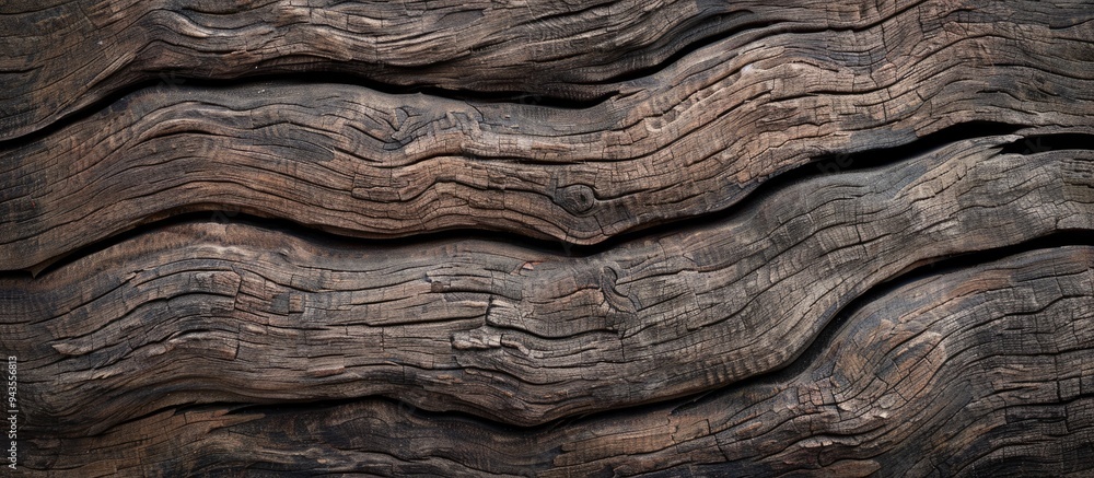 Aufkleber Close up of an old wooden plank with a textured surface showing wavy cracks suitable for use as a copy space image