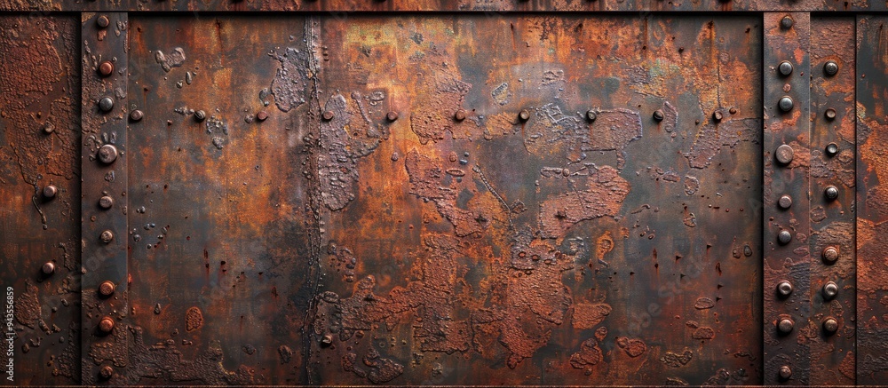 Poster Industrial background of weathered brown iron with a rusty cast appearance providing room for a copy space image