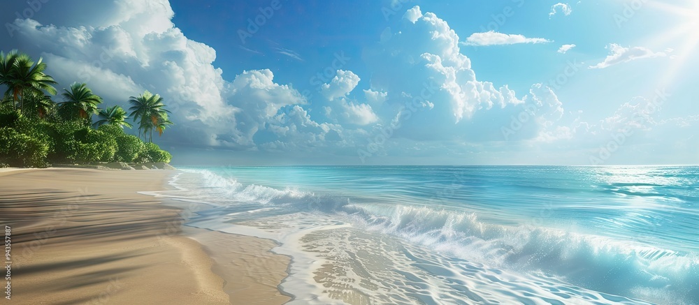 Poster the stunning daytime scenery of the beach with a captivating copy space image