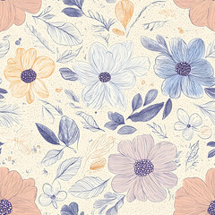 floral and leaf seamless patterns in doodle-style tile designs with graphic format.