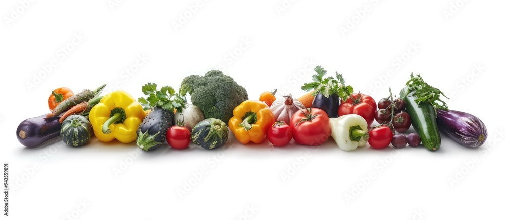 Aufkleber Fresh vegetables creatively arranged in a frame on a white background suitable for a copy space image