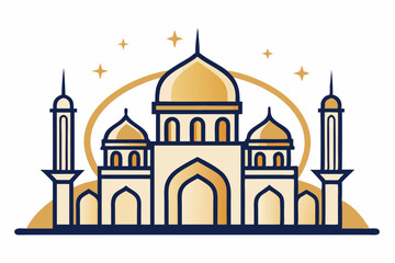 Elegant mosque silhouette vector line art illustration