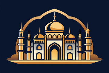 Elegant mosque silhouette vector line art illustration