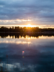 cold blue summer sunset over pond in Kaliningrad